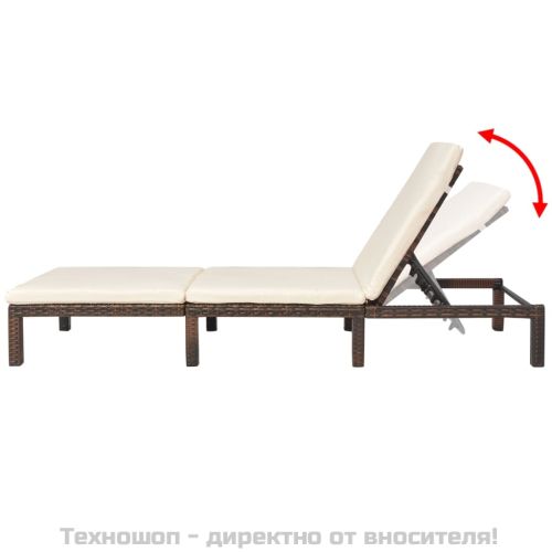 Шезлонг с шалте, кафяв полиратан