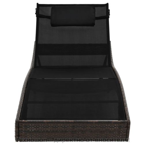 Шезлонг с възглавница, кафяв полиратан