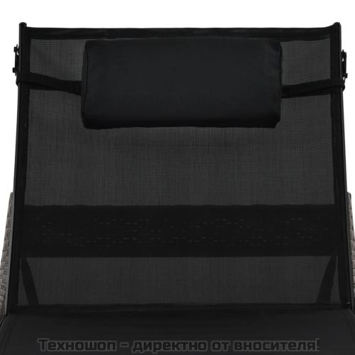 Шезлонг с възглавница, кафяв полиратан