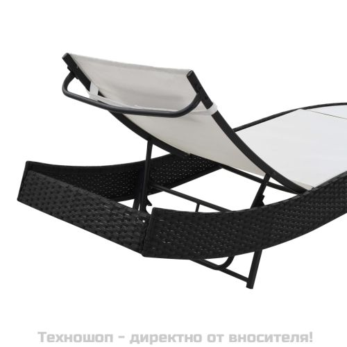 Шезлонги, 2 бр, с масичка, полиратан и Textilene, черни