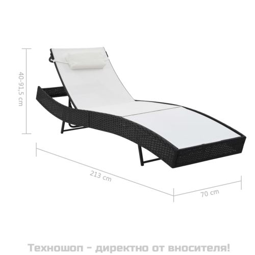 Шезлонги, 2 бр, с масичка, полиратан и Textilene, черни