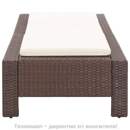 Шезлонг с шалте, кафяв полиратан