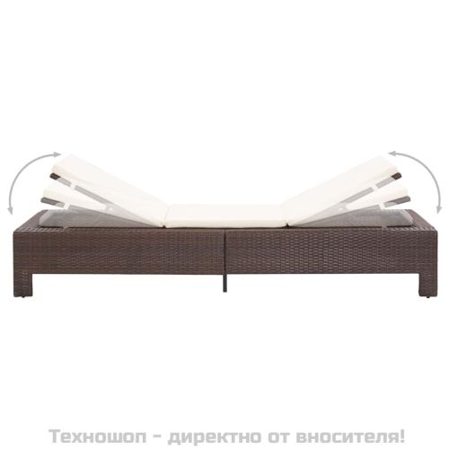 Шезлонг с шалте, кафяв полиратан