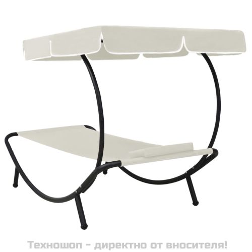 Лаундж легло за открито с навес и възглавница, кремавобяло