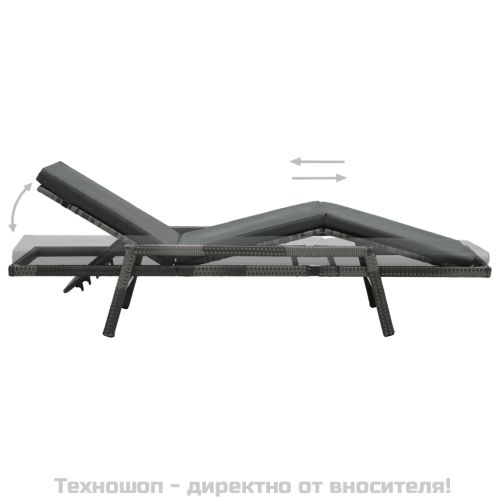 Шезлонг с шалте, полиратан, сив