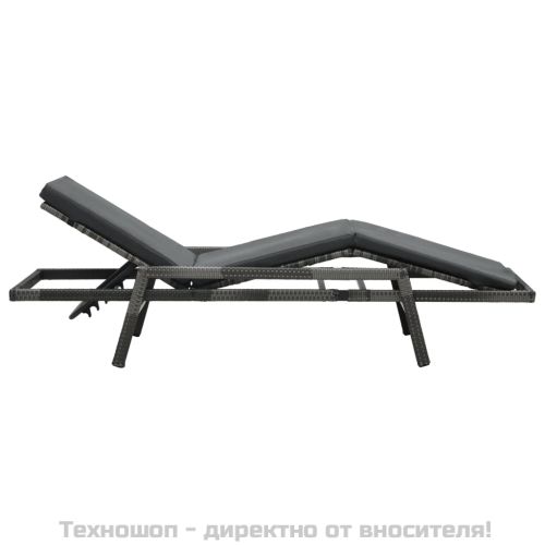 Шезлонг с шалте, полиратан, сив