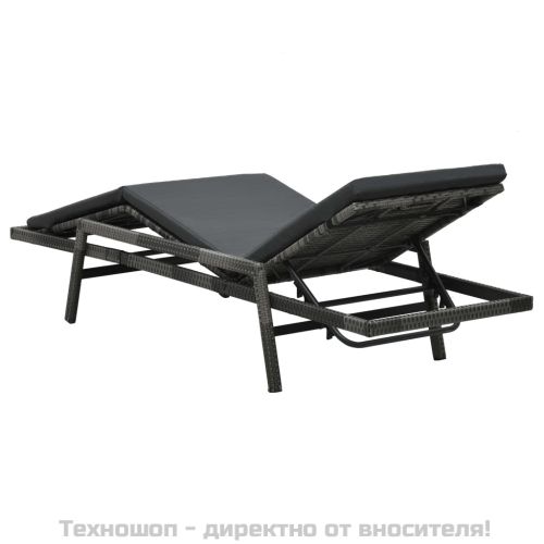 Шезлонг с шалте, полиратан, сив