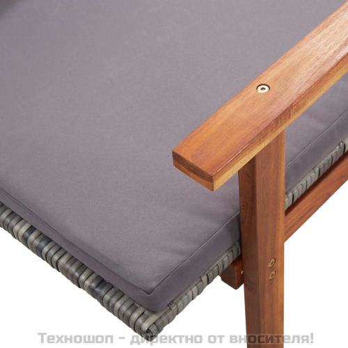 Шезлонг с възглавница, полиратан и акация масив, сив