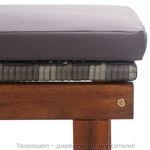 Шезлонг с възглавница, полиратан и акация масив, сив