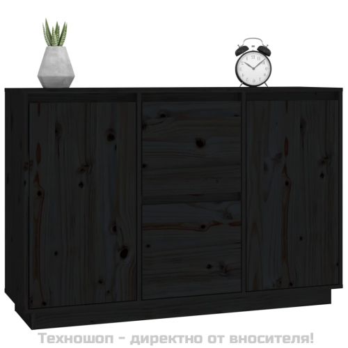 Сайдборд, черен, 111x34x75 см, бор масив