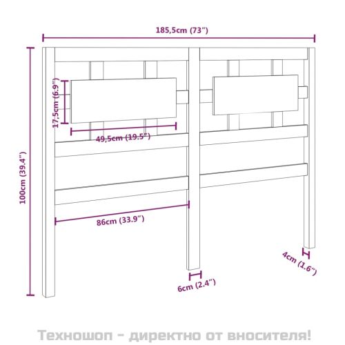 Горна табла за легло, черна, 185,5x4x100 см, бор масив