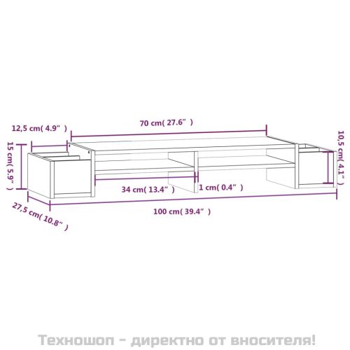Поставка за монитор, меденокафява, 100x27,5x15 см, бор масив