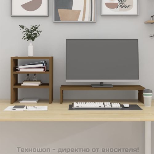 Поставка за монитор, меденокафява, 81x20x30 см, бор масив