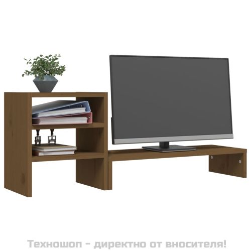Поставка за монитор, меденокафява, 81x20x30 см, бор масив
