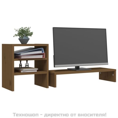 Поставка за монитор, меденокафява, 81x20x30 см, бор масив