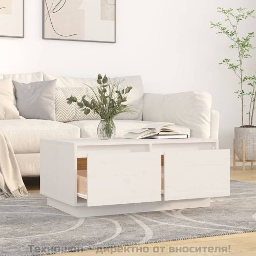 Кафе маса, бяла, 80x50x35 см, борово дърво масив
