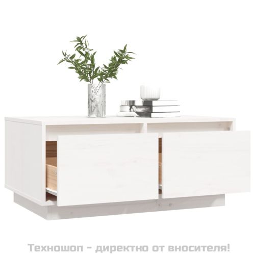 Кафе маса, бяла, 80x50x35 см, борово дърво масив
