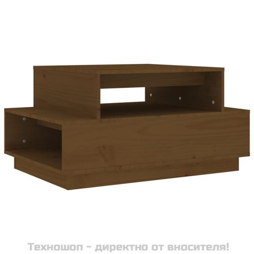 Кафе маса, меденокафява, 80x55x40,5 см, борово дърво масив