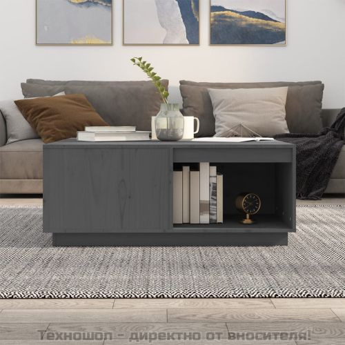 Кафе маса, сива, 100x101x40,5 см, борово дърво масив