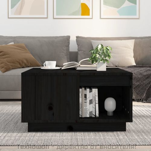 Кафе маса, черна, 60x61x32,5 см, борово дърво масив