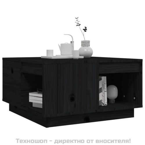 Кафе маса, черна, 60x61x32,5 см, борово дърво масив