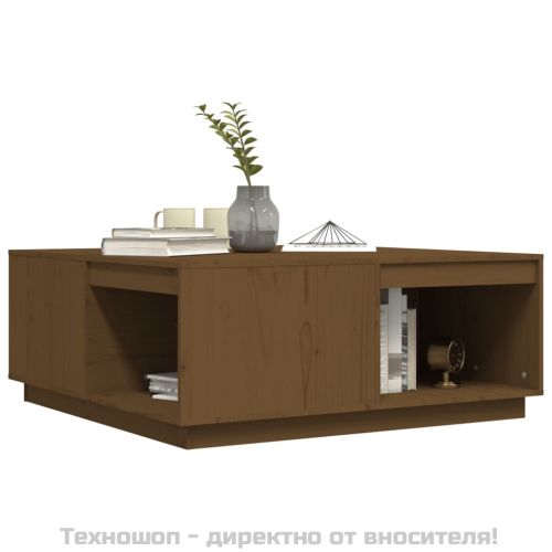 Кафе маса, меденокафява, 100x101x40,5 см, борово дърво масив