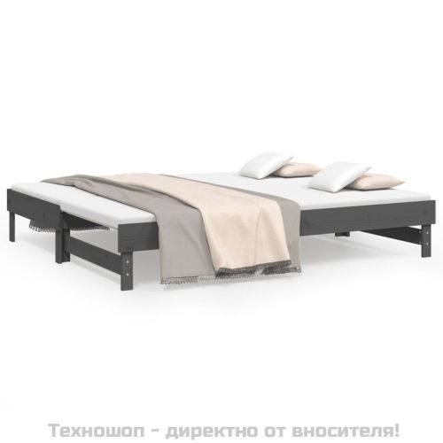 Разтегателно дневно легло, сиво, 2x(100x200) см, бор масив