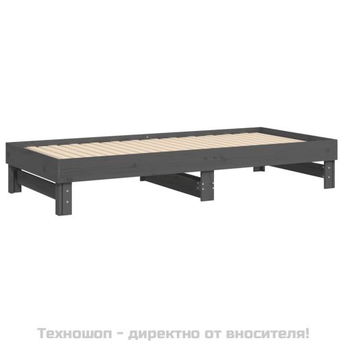 Разтегателно дневно легло, сиво, 2x(100x200) см, бор масив