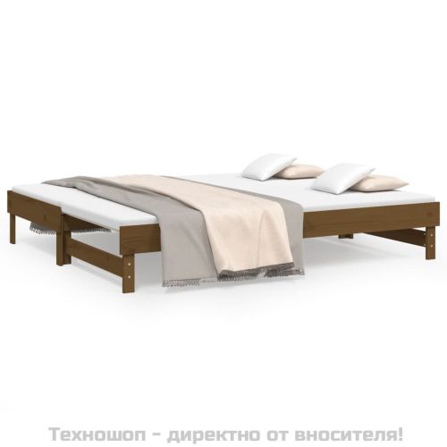 Разтегателна кушетка, меденокафява, 2x(100x200) см, бор масив