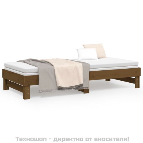 Разтегателна кушетка, меденокафява, 2x(100x200) см, бор масив