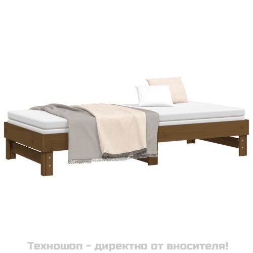 Разтегателна кушетка, меденокафява, 2x(100x200) см, бор масив