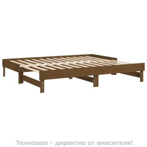 Разтегателна кушетка, меденокафява, 2x(100x200) см, бор масив
