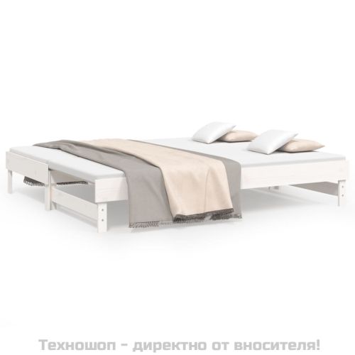 Разтегателна дневно легло бяла 2x(80x200) см борово дърво масив