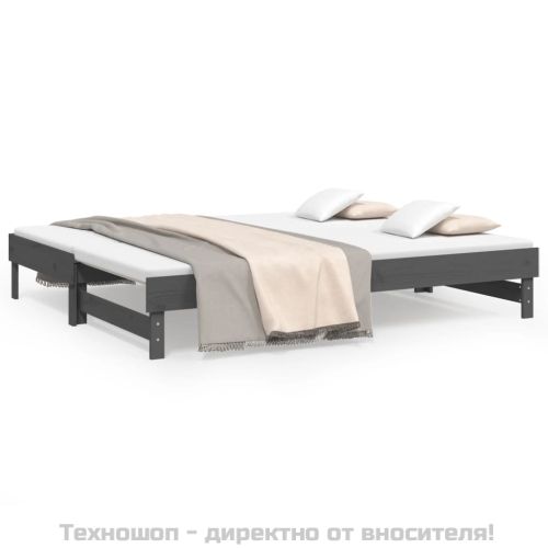 Разтегателно дневно легло, сиво, 2x(80x200) см, бор масив