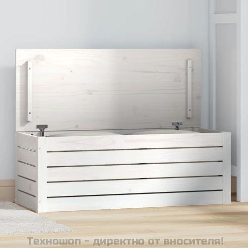 Кутия за съхранение, бяла, 89x36,5x33 см, борово дърво масив