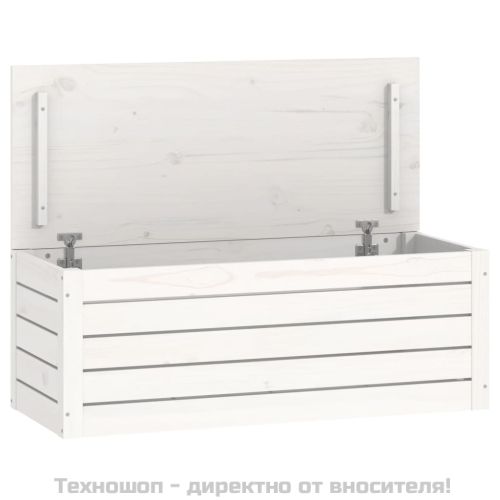 Кутия за съхранение, бяла, 89x36,5x33 см, борово дърво масив