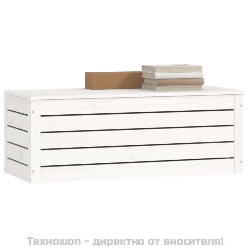 Кутия за съхранение, бяла, 89x36,5x33 см, борово дърво масив
