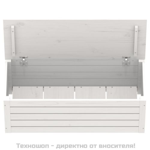 Кутия за съхранение, бяла, 89x36,5x33 см, борово дърво масив