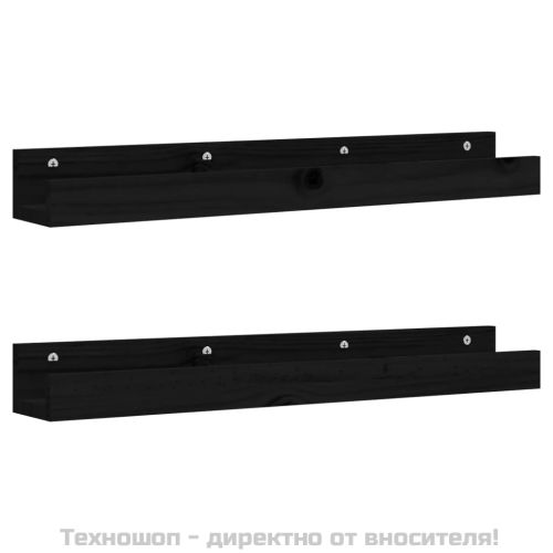 Стенни рафтове, 2 бр, черен, 80x12x9 см масивно борово дърво