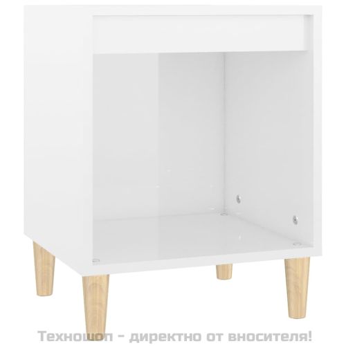 Нощно шкафче, бял гланц, 40x35x50 см, инженерно дърво