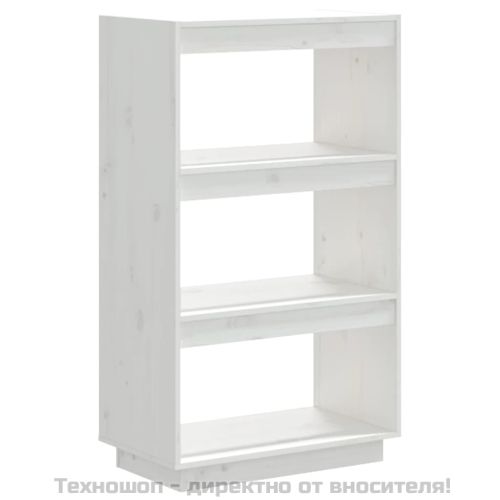 Библиотека/разделител за стая, бяла, 60x35x103 см, бор масив