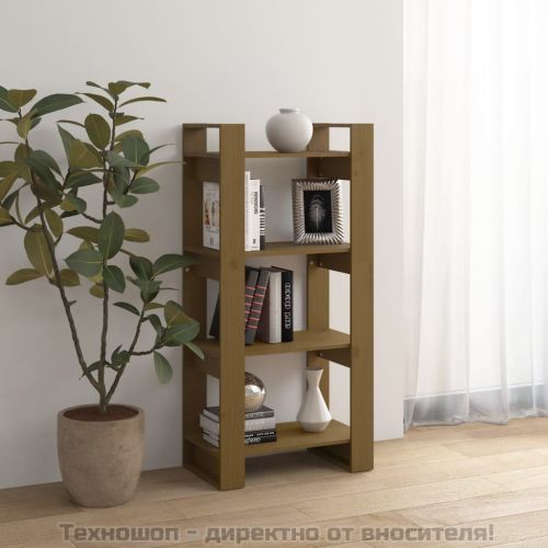 Библиотека/разделител за стая, меденокафява, 60x35x125 см, бор