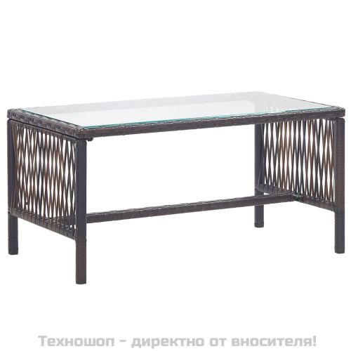Градински комплект с възглавница, 4 части, кафяв полиратан