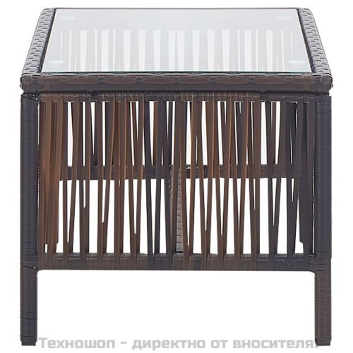 Градински комплект с възглавница, 4 части, кафяв полиратан