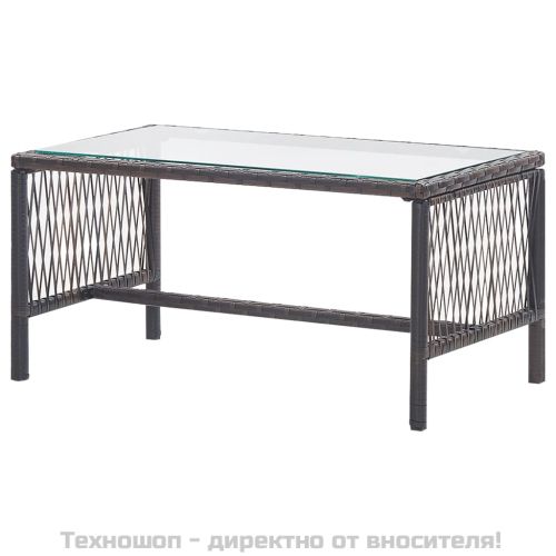 Градински комплект с възглавница, 4 части, кафяв полиратан