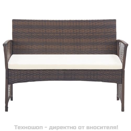 Градински комплект с възглавница, 4 части, кафяв полиратан