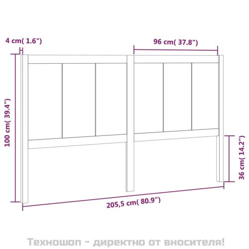 Горна табла за легло, черна, 205,5x4x100 см, бор масив