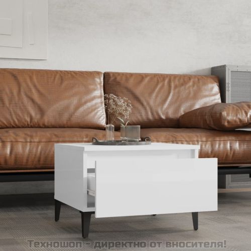 Странична маса, бял гланц, 50x46x35 см, инженерно дърво