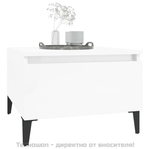 Странична маса, бял гланц, 50x46x35 см, инженерно дърво