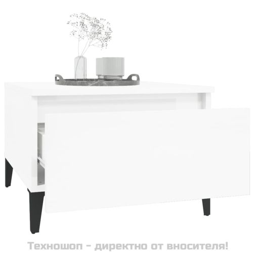 Странична маса, бял гланц, 50x46x35 см, инженерно дърво